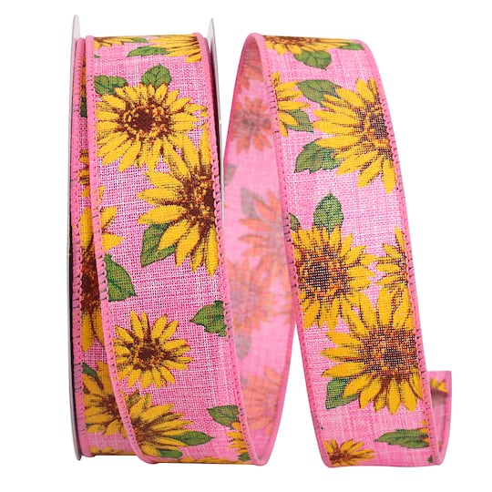 Reliant 1.5" x 20yd. Linen Wired Sunflowers All Around Ribbon